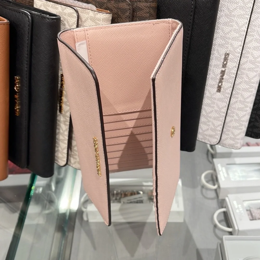 MICHAEL KORS JET SET TRAVEL LARGE TRIFOLD WALLET POWDER BLUSH COLOR - Picture 11 of 16